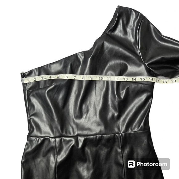 Lulus Highly Favored Black Vegan Leather One-Shoulder Mini Dress - Picture 7 of 10